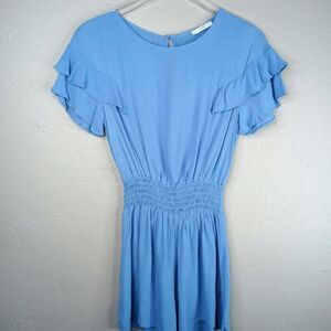 Lush blue tier ruffle sleeve romper